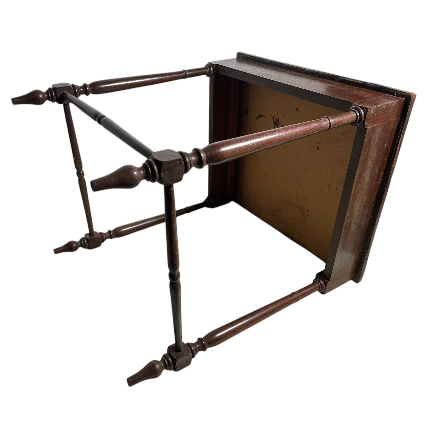 Vintage French Thick Leather Embossed Topped Inca Mayan Inspired Table Stand Varnished Wood Tabouret c1970-80’s 10 Vintage French Thick Leather Embossed Topped Inca Mayan Inspired Table Stand Varnished Wood Tabouret c1970-80's - Image 10