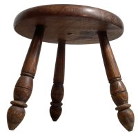 Alternative view of Vintage French Breton Brittany Tripod Plinth Stand Table Varnished Wood Round Shaped Top Bobbin Leg Rest Tabouret Farmhouse c1950-60's