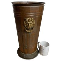 Alternative view of Vintage French Copper Brass Metal Umbrella Walking Stick Stand Coal Shuttle Storage Pot Container Hallway Tarnish Patina c1960-70's