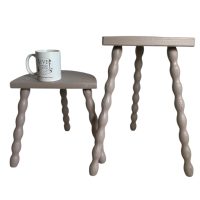 Alternative view of Vintage French Milking Stool Wooden Bobbin Leg Braced D Shaped Seat Plant Stand Table Rustic Rural Tabouret Farmhouse circa 1950-60's