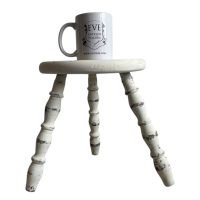 Alternative view of Vintage French Painted White Tripod Stool Chair Seat Wooden Milking Round Shaped Seat Turned Leg Rest Stand Plinth Tabouret c1950-60's