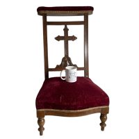 Alternative view of Antique French Prayer Chair Kneeler Cushioned Chair Wooden Bergundy Red Upholstery Rest Seating DAMAGED Project c1900's