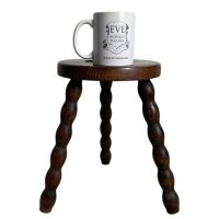 Alternative view of Vintage French Stool Chair Seat Wooden Milking Kitchen Round Shaped Seat Bobbin Leg Plant Rest Stand Plinth Tabouret c1960-70's