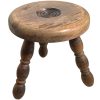 Vintage French Small Milking Stool Wooden Bobbin Leg Foot Rest Round Seat Step Stand Table Rustic Rural Tabouret circa 1950-60's