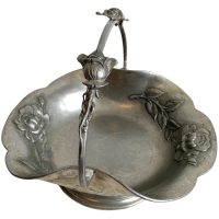 Vintage French Pewter Fruit Bowl Dish Bread Flowers Vase Display Holder Flower Stand Planters Pots circa 1970's