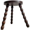Vintage French Tripod Plinth Stand Table Varnished Wood Round Shaped Top Bobbin Leg Rest Tabouret Farmhouse c1960-70's