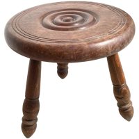 Vintage French Breton Brittany Tripod Plinth Stand Table Varnished Wood Round Shaped Top Bobbin Leg Rest Tabouret Farmhouse c1950-60's