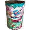 Vintage French Lever Donald Duck Bent Rusty Metal Decorated Waste Paper Office Bin Wastepaper Trash Can circa 1970-80's