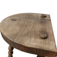 Alternative view of Vintage French Tripod Stool Chair Seat Wooden Milking Kitchen D Shaped Seat Braced Bobbin Leg Rest Stand Plinth Tabouret c1960-70's
