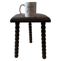 Alternative view of Vintage French Tripod Stand Rest Plinth Varnished Wood Milking D Shaped Bobbin Leg Tabouret Farmhouse c1950-60's