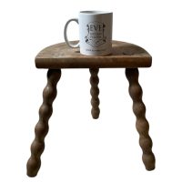 Alternative view of Milking Stool Plinth Vintage French Traditional Worn DAMAGED Tripod Stand Bobbin Leg Plinth Plant Tabouret c1950-60's