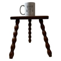 Alternative view of Vintage French Tripod Stool Chair Seat Varnished Wood Milking D Shaped Seat Bobbin Leg Rest Stand Plinth Tabouret Farmhouse c1960-70's