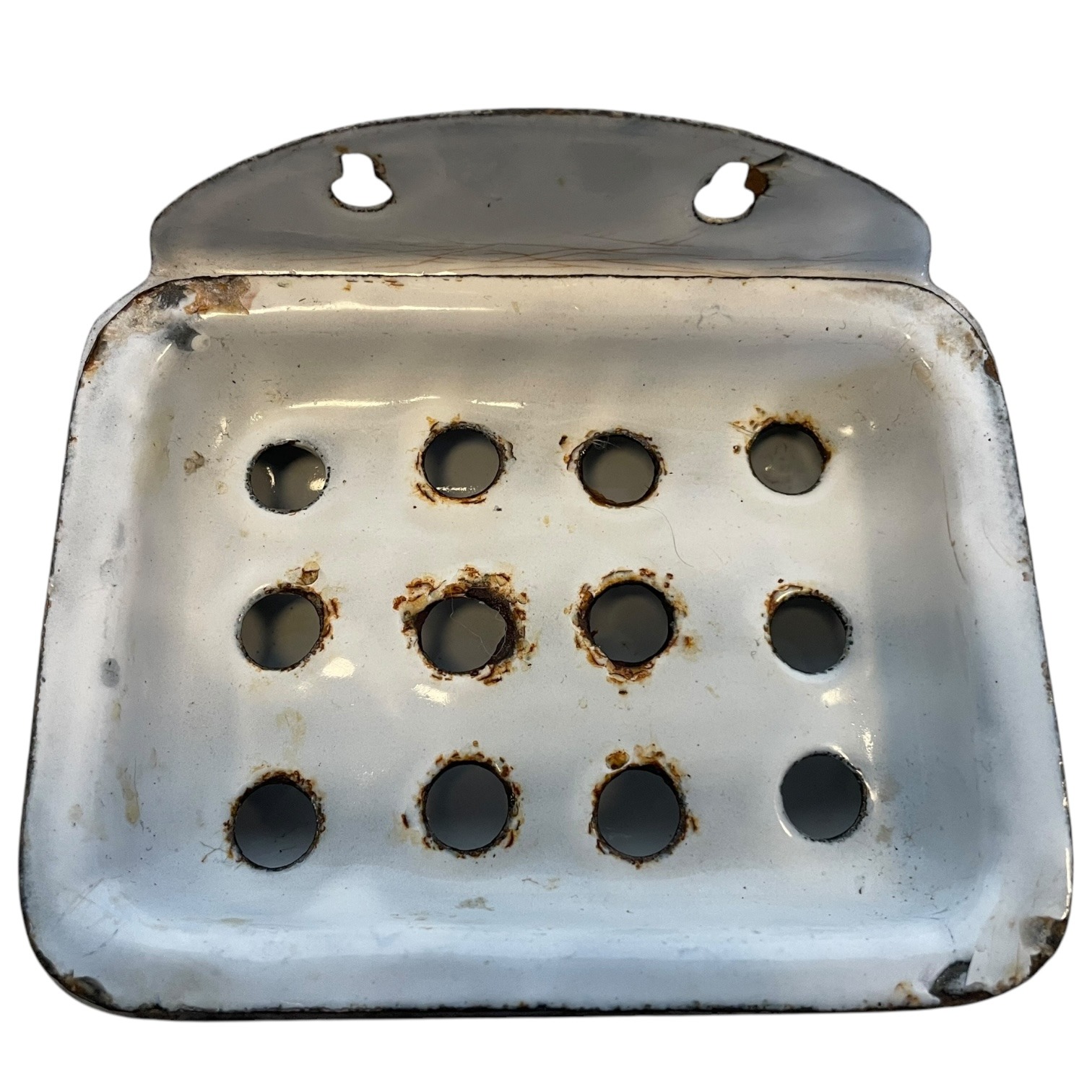 Antique French White Enamel Iron Bathroom Kitchen Soap Dish Container Wall Mounted Or Self Standing c1920’s 3 Antique French White Enamel Iron Bathroom Kitchen Soap Dish Container Wall Mounted Or Self Standing c1920's - Image 3