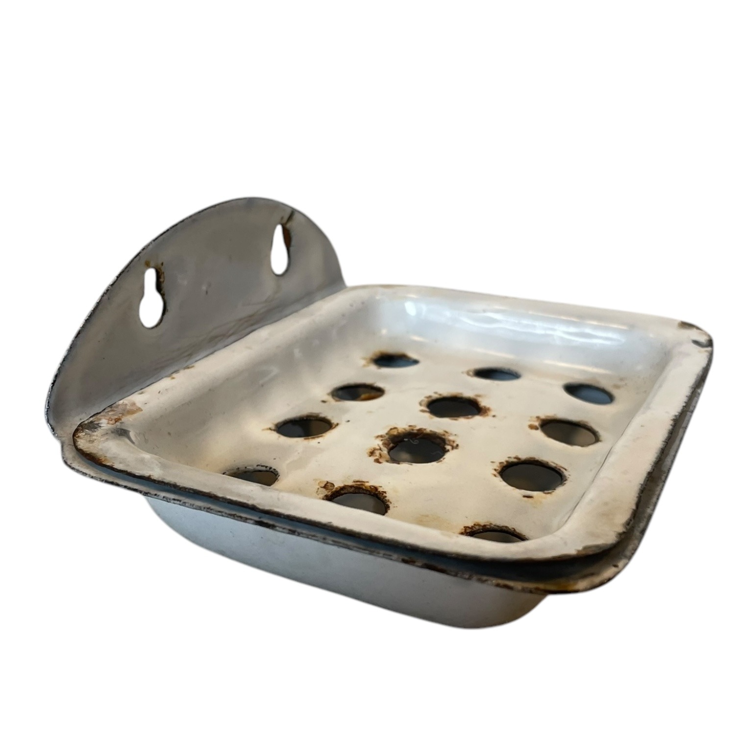 Antique French White Enamel Iron Bathroom Kitchen Soap Dish Container Wall Mounted Or Self Standing c1920’s 9 Antique French White Enamel Iron Bathroom Kitchen Soap Dish Container Wall Mounted Or Self Standing c1920's - Image 9