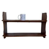 Alternative view of Vintage French Wooden Two Shelf Tier Wall Hanging Mounted Large Shelving Unit Country Cottage Arts Crafts Drawer circa 1960-70's