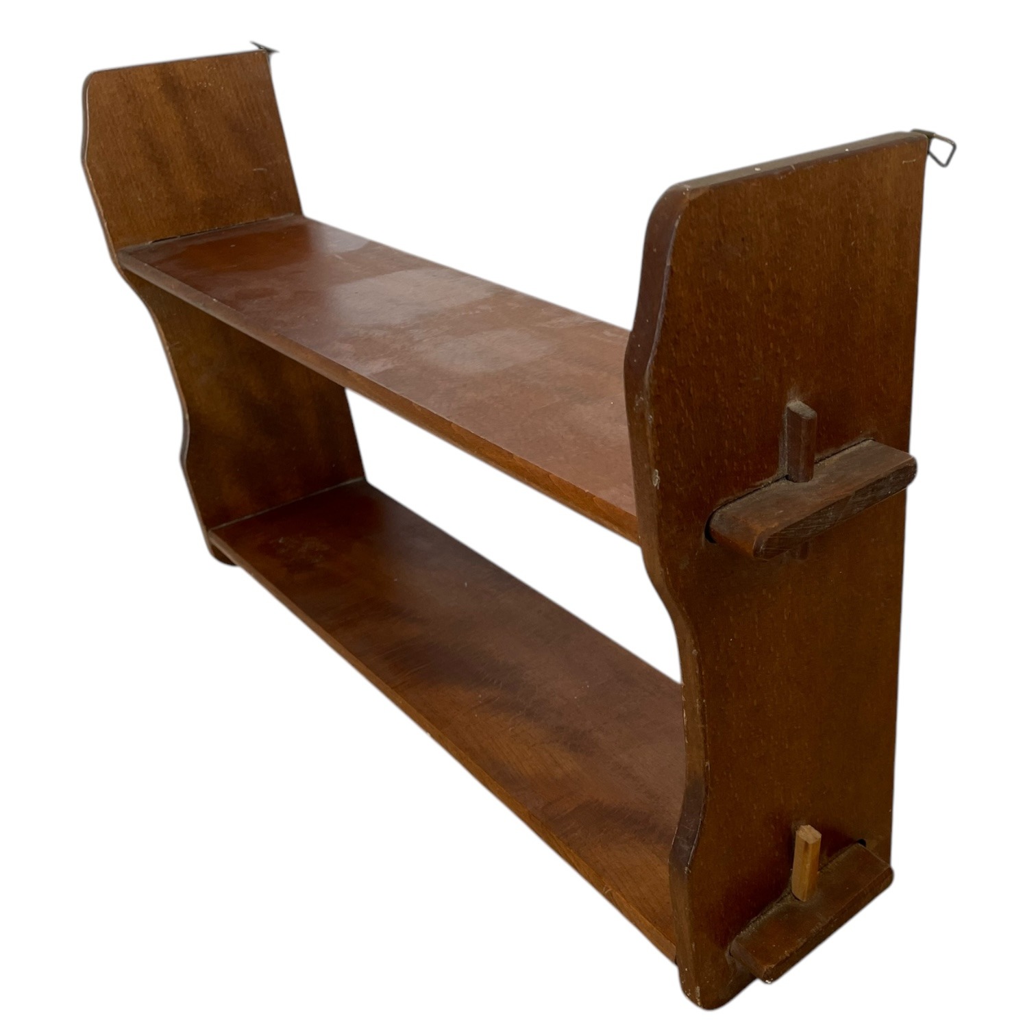 Vintage French Wooden Two Shelf Tier Wall Hanging Mounted Large Shelving Unit Country Cottage Arts Crafts Drawer circa 1960-70’s 5 Vintage French Wooden Two Shelf Tier Wall Hanging Mounted Large Shelving Unit Country Cottage Arts Crafts Drawer circa 1960-70's - Image 5