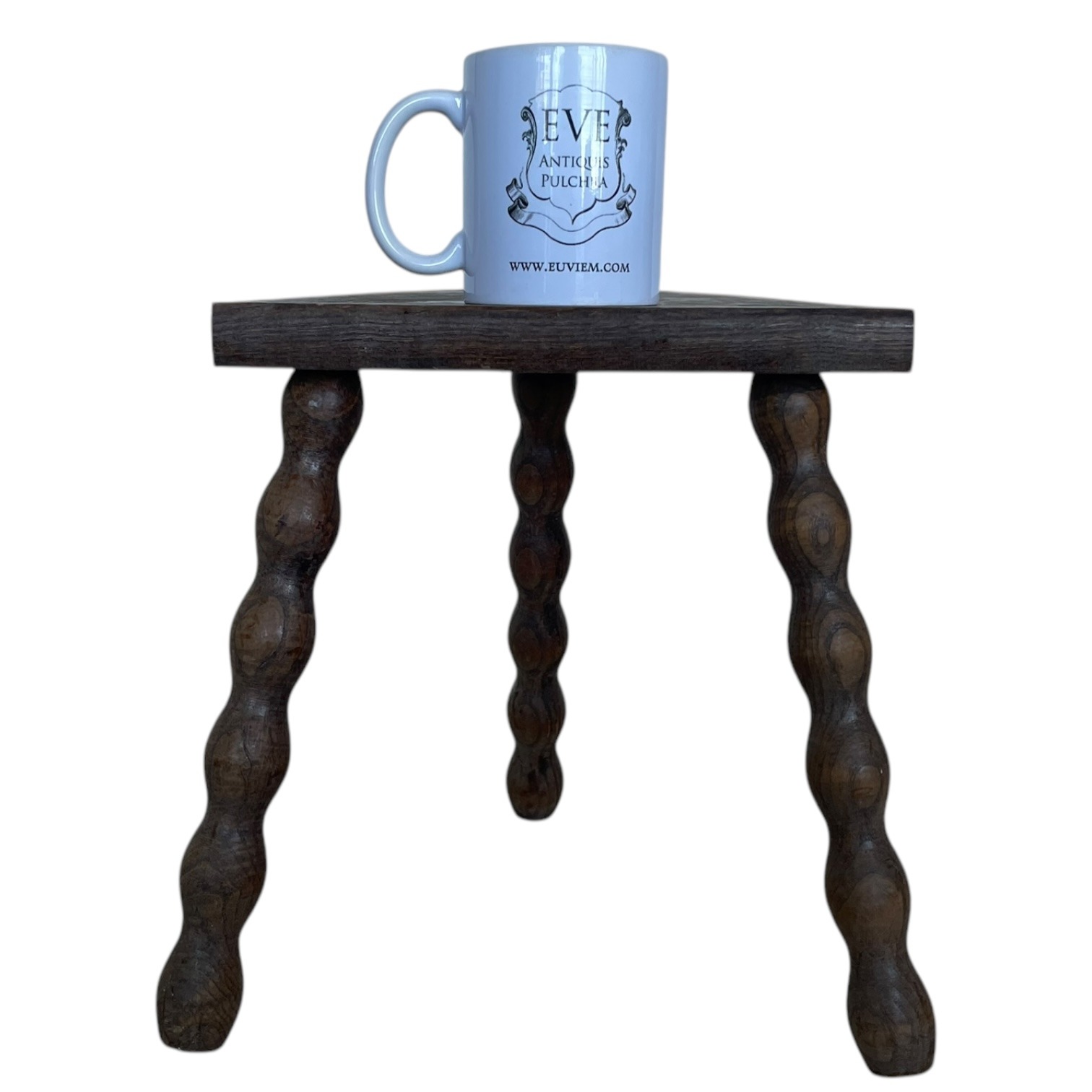 Vintage French Tripod Stool Chair Seat Wooden Milking Kitchen D Shaped Seat Bobbin Leg Rest Stand Plinth Tabouret c1960’s 2 Vintage French Tripod Stool Chair Seat Wooden Milking Kitchen D Shaped Seat Bobbin Leg Rest Stand Plinth Tabouret c1960's - Image 2