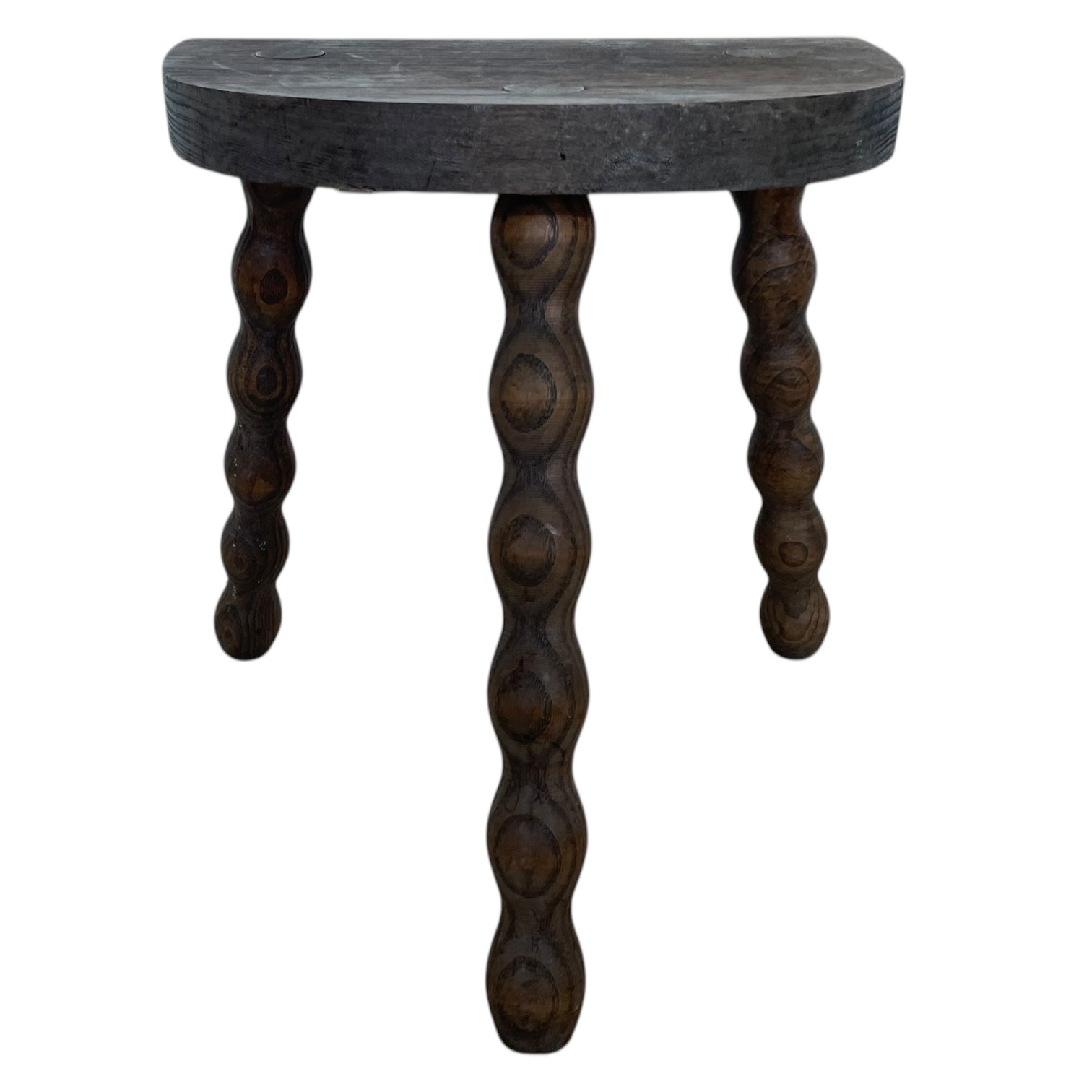 Vintage French Tripod Stool Chair Seat Wooden Milking Kitchen D Shaped Seat Bobbin Leg Rest Stand Plinth Tabouret c1960’s 5 Vintage French Tripod Stool Chair Seat Wooden Milking Kitchen D Shaped Seat Bobbin Leg Rest Stand Plinth Tabouret c1960's - Image 5