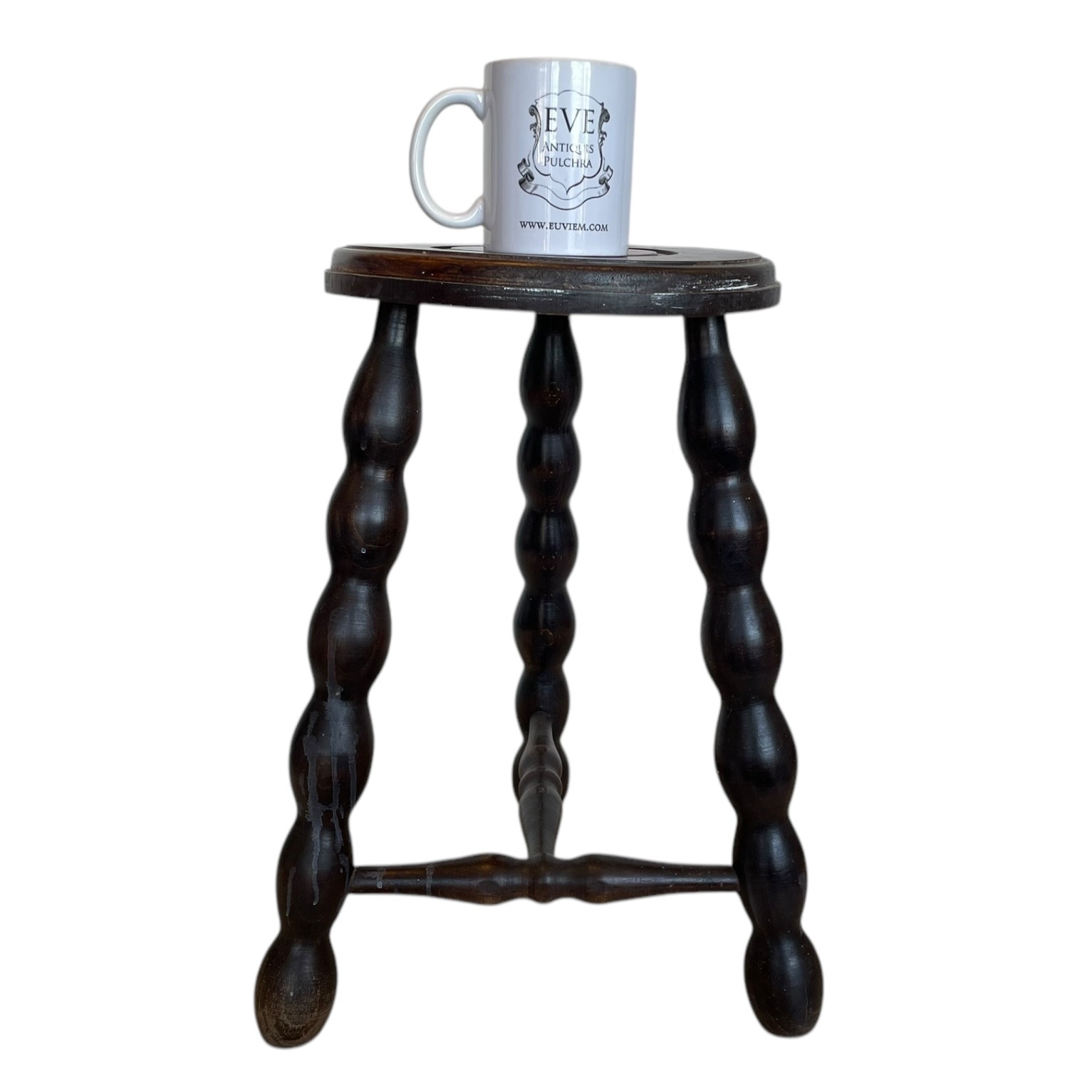 Vintage French Milking Stool Wooden Bobbin Leg Braced Round Shaped Seat Step Stand Table Rustic Rural Tabouret Farmhouse c1950-60’s 2 Vintage French Milking Stool Wooden Bobbin Leg Braced Round Shaped Seat Step Stand Table Rustic Rural Tabouret Farmhouse c1950-60's - Image 2