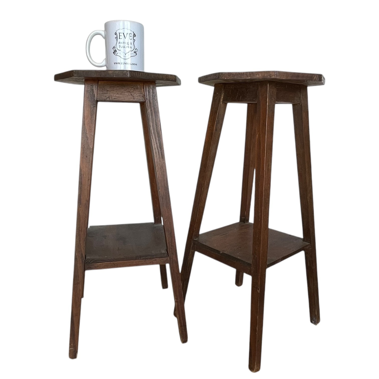 Vintage French Simple Tall Plinth Two Shelf Stand Table Varnished Wood Square Shaped Rest Tabouret PRICED INDIVIDUALLY c1960-70’s 2 Vintage French Simple Tall Plinth Two Shelf Stand Table Varnished Wood Square Shaped Rest Tabouret PRICED INDIVIDUALLY c1960-70's - Image 2