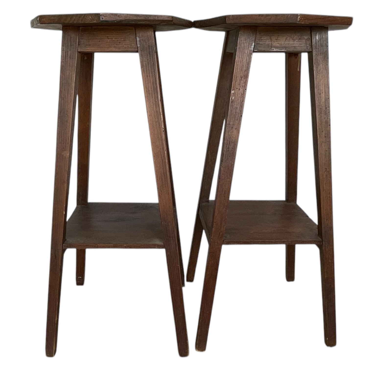 Vintage French Simple Tall Plinth Two Shelf Stand Table Varnished Wood Square Shaped Rest Tabouret PRICED INDIVIDUALLY c1960-70’s 10 Vintage French Simple Tall Plinth Two Shelf Stand Table Varnished Wood Square Shaped Rest Tabouret PRICED INDIVIDUALLY c1960-70's - Image 10