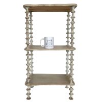 Alternative view of Vintage French Standing Triple Shelf Cotton Bobbin Reel Wood Plinth Stand Display Rest Side Painted Worn Grey Refurbished c1950-60's