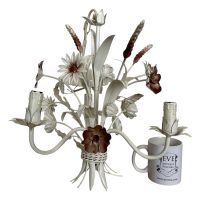 Alternative view of Vintage French Toleware Tole Style Metal Flower Petal Bloom Shaped Wall Ceiling Electric Lamp Light Lighting Shabby Chic c1970-80s