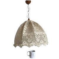 Alternative view of Vintage French Hand Made Lace Large Metal Framed Flower Petal Bloom Ceiling Electric Lamp Light Lighting Shabby Chic c1970-80s