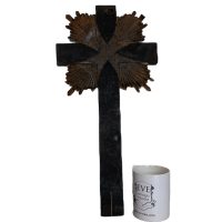 Alternative view of Vintage French Crucifix Jesus Cross Church Chapel Roman Catholic Wood Metal DAMAGED c1930-50's