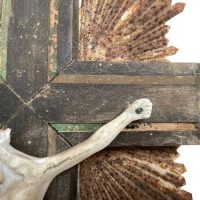 Alternative view of Vintage French Crucifix Jesus Cross Church Chapel Roman Catholic Wood Metal Bisque DAMAGED c1930-50's