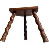 Vintage French Tripod Stool Chair Varnished Wood Milking D Shaped Seat Twisty Spiral Leg Rest Stand Plinth Tabouret Farmhouse c1960's