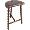 Vintage French Milking Stool Wooden Bobbin Leg Braced D Shaped Seat Stand Table Rustic Rural Tabouret Farmhouse circa 1950-60's