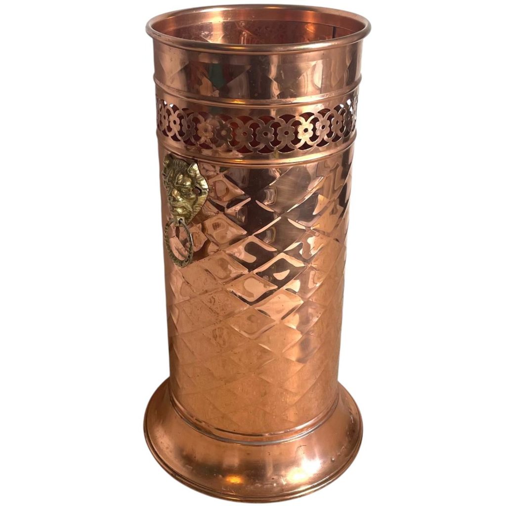Vintage French Heavy Large Copper Brass Metal Umbrella Walking Stick Stand Storage Pot Container Hallway c1970-80's