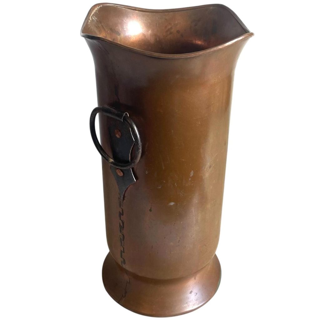 Vintage French Heavy Large Iron Copper Metal Umbrella Walking Stick Stand Storage Pot Container Hallway c1960's