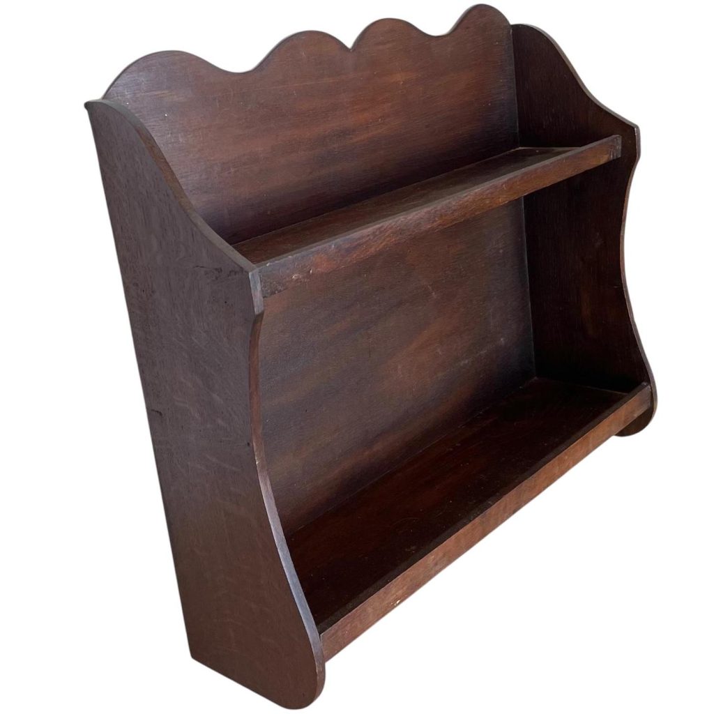 Vintage French Wooden Two Shelf Tier Wall Hanging Mounted Shelving Unit Country Cottage Arts Crafts circa 1950-60's