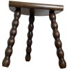 Vintage French Tripod Stool Chair Seat Varnished Wood Milking D Shaped Seat Bobbin Leg Rest Stand Plinth Tabouret Farmhouse c1960's