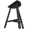 Vintage French Milking Stool Wooden Bobbin Leg Braced D Shaped Seat Stand Table Rustic Rural Tabouret Farmhouse circa 1950-60's