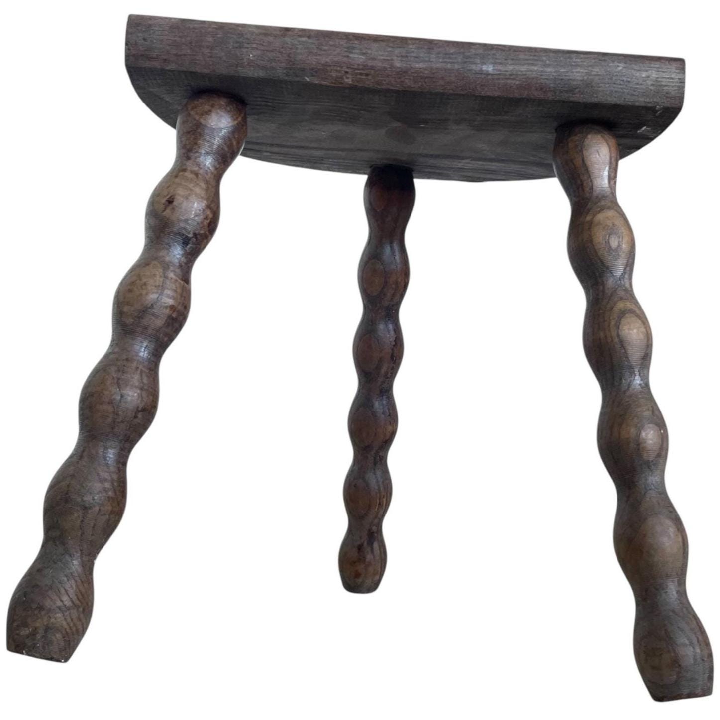 Vintage French Tripod Stool Chair Seat Wooden Milking Kitchen D Shaped Seat Bobbin Leg Rest Stand Plinth Tabouret c1960’s Vintage French Tripod Stool Chair Seat Wooden Milking Kitchen D Shaped Seat Bobbin Leg Rest Stand Plinth Tabouret c1960's