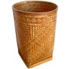 Vintage Asian Cane Canework Bamboo Waste Paper Trash Can Wooden Woven Basket circa 1980-90's