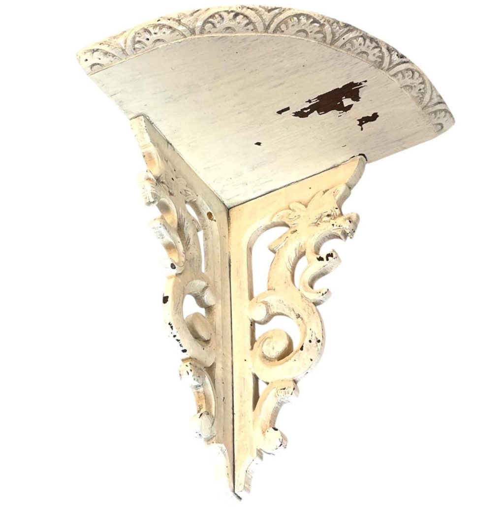Antique French Painted White Wood Corner Shelf Stand Tabouret Plinth Display Wooden c1900's