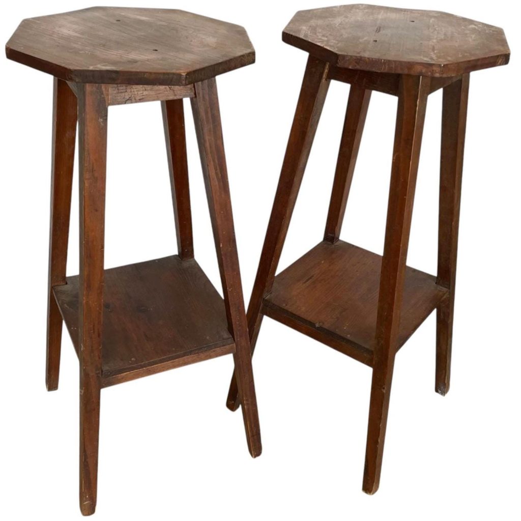 Vintage French Simple Tall Plinth Two Shelf Stand Table Varnished Wood Square Shaped Rest Tabouret PRICED INDIVIDUALLY c1960-70's