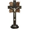 Vintage French Crucifix Jesus Cross Church Chapel Roman Catholic Wood Metal Bisque DAMAGED c1930-50's