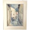 Vintage French Street Building Village Town Still Life Gouache Water Colour Painting On Thick Paper Wall Decor circa 1970-80's