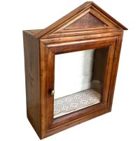 Antique French Wooden Glass Fronted And Shelf Display Cabinet Vertical Curio Curiosity Wall Mounted circa 1900's