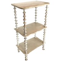 Vintage French Standing Triple Shelf Cotton Bobbin Reel Wood Plinth Stand Display Rest Side Painted Worn Grey Refurbished c1950-60’s Vintage French Standing Triple Shelf Cotton Bobbin Reel Wood Plinth Stand Display Rest Side Painted Worn Grey Refurbished c1950-60's