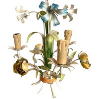 Vintage French Toleware Tole Style Metal Flower Petal Bloom Shaped Wall Ceiling Electric Lamp Light Lighting Shabby Chic c1970-80s