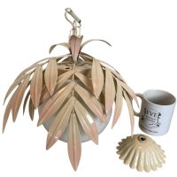 Vintage French Toleware Tole Style Metal Flower Petal Bloom Shaped Wall Ceiling Electric Lamp Light Lighting Shabby Chic c1970-80s