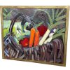 Vintage French Original Oil Painting Framed "Le Panier De La Menagerie - The Shopping Basket" Signed PYM circa 2000's