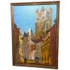 French Original Oil Painting Cityscape Cathedral Framed "Rouen circa 1830's" Signed circa 2000's