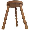 Vintage French Simple Small Stool Table Wooden Wood Chair Seat Side Stand Flower Pot Display Shelf Bobbin Leg Tabouret Worn c1960-70's